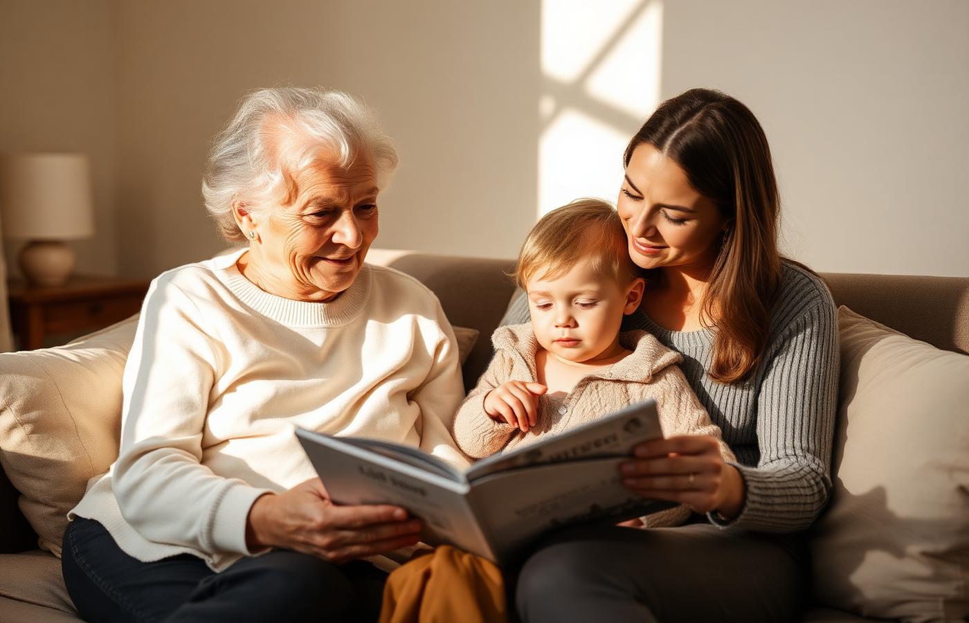 Three generations of a family sharing memories together